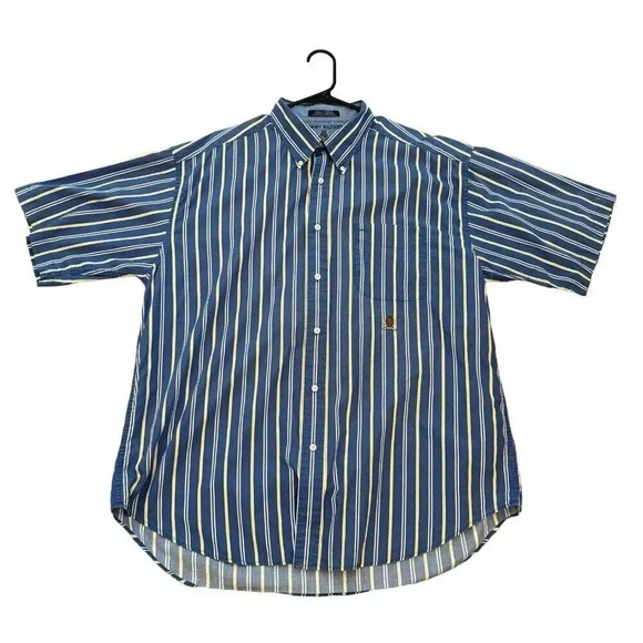 Vintage Tommy Hilfiger Button Up Shirt Size XL Blue Yellow Stripes Logo Casual - Picture 8 of 9